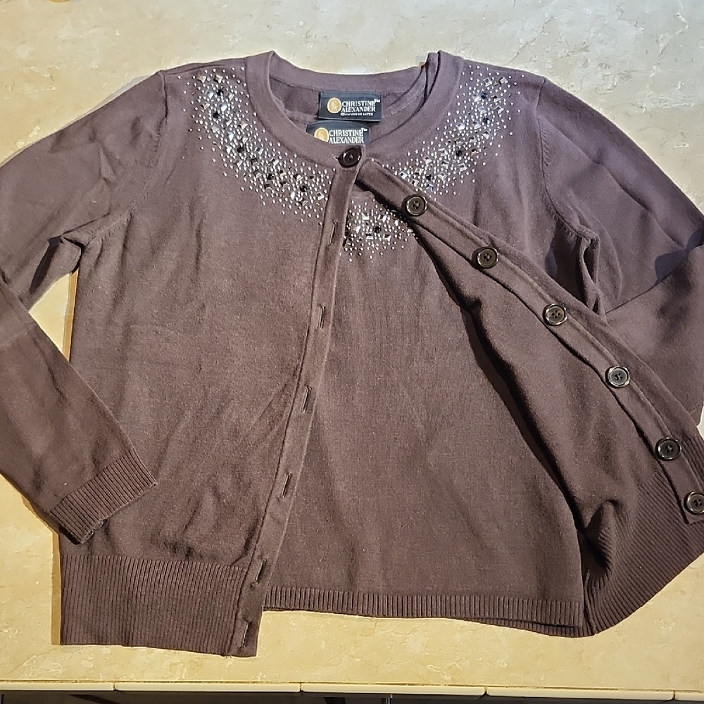 Christine Alexander Brown Tank Top And Cardigan Sweater Set M - Picture 2 of 6
